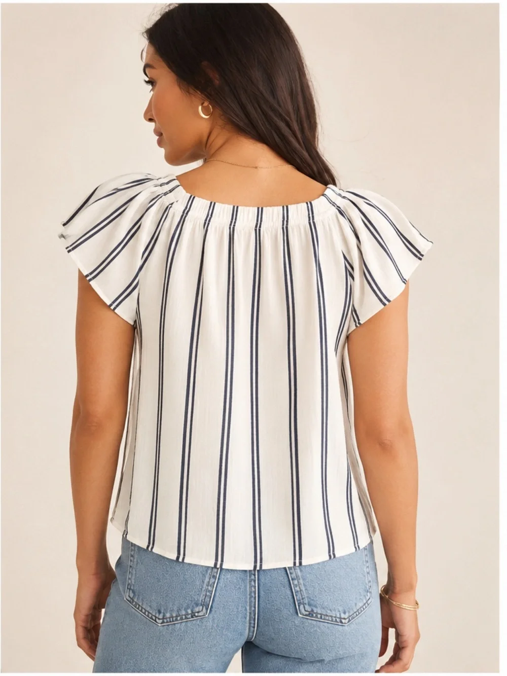 Anthropologie cloth & stone White Off-Shoulder Skirt with Navy Stripes